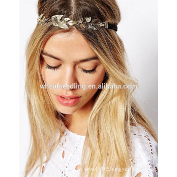 european decorative leaves boho girl wire elastic headband